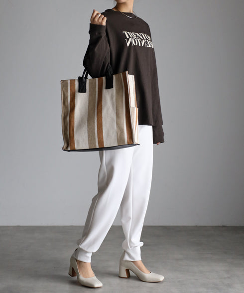 A4ダブルハンドルストライプトートバッグ 12-1074